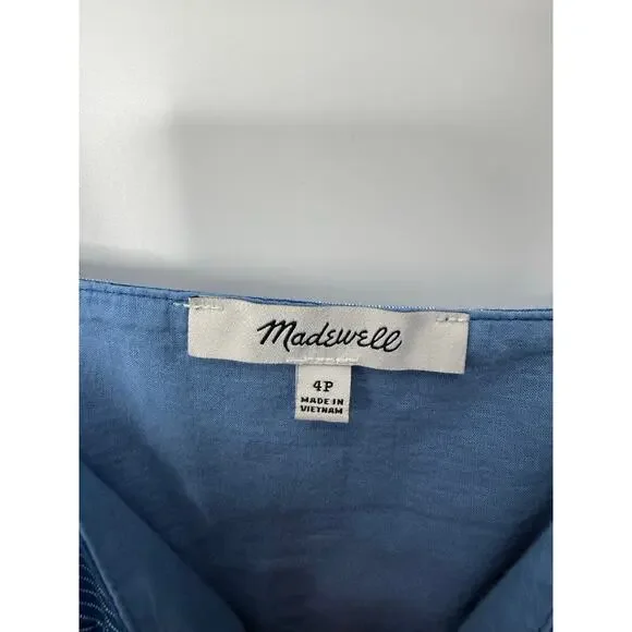 Madewell Tiered Button Front Midi Dress Blue Stripe Cotton 4P Petite Cottage - Picture 7 of 14